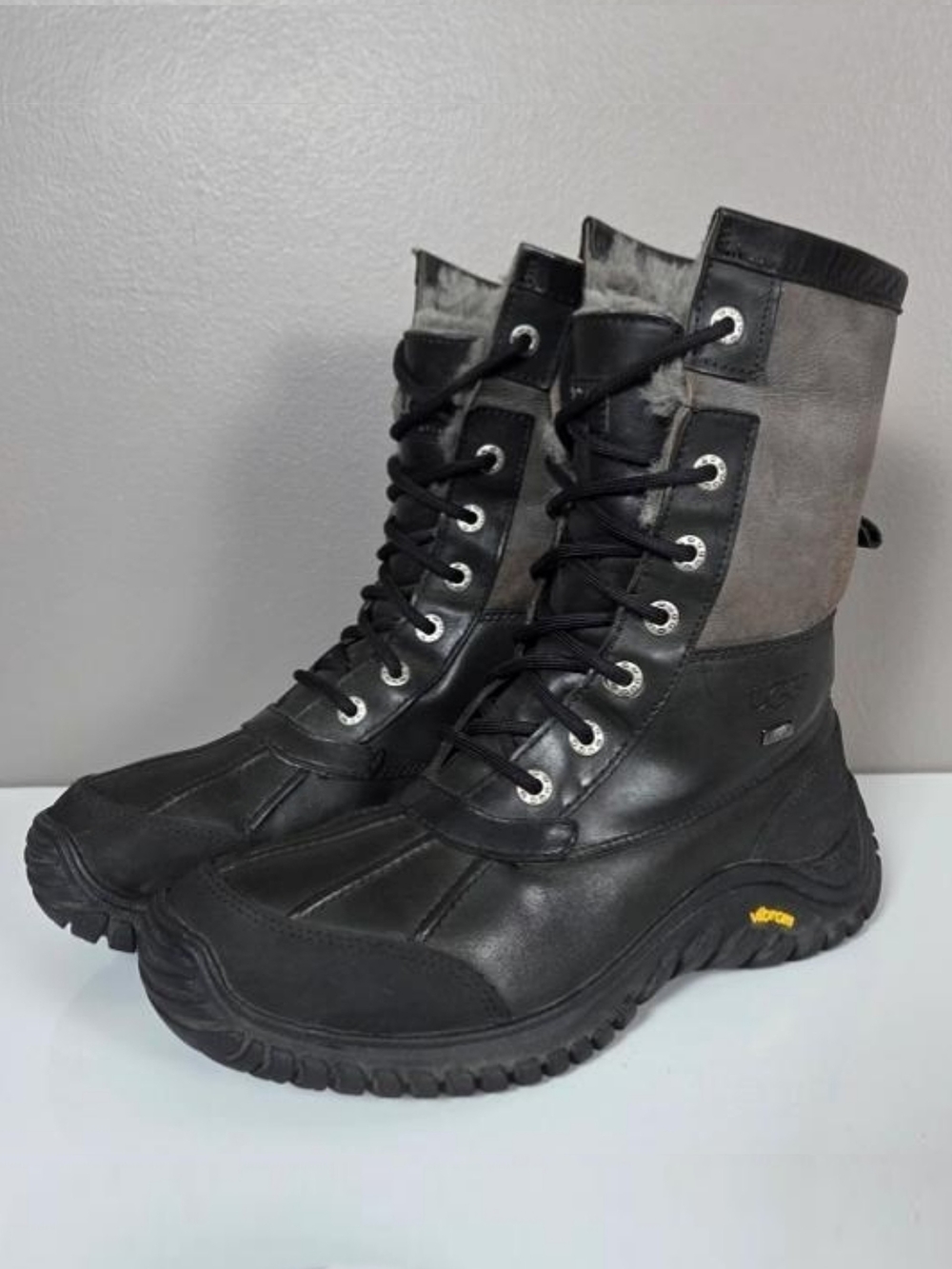 UGG Women's 7 Adirondack II Waterproof Boots Black Gray Leather Wool